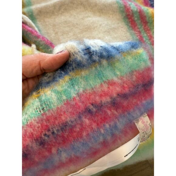 Free People Skye Stripe Fringe Throw Blanket Pink Cream Blue - Picture 9 of 10